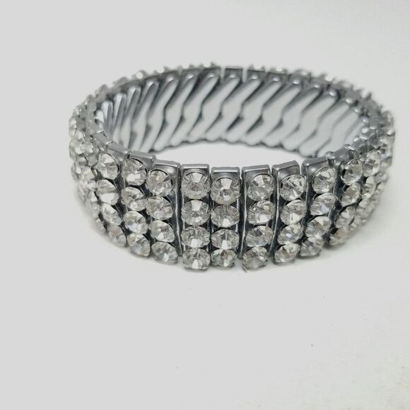 Vintage Rhinestone Expansion Stetch Bracelet, Silver Tone, Missing Stones - Picture 1 of 8